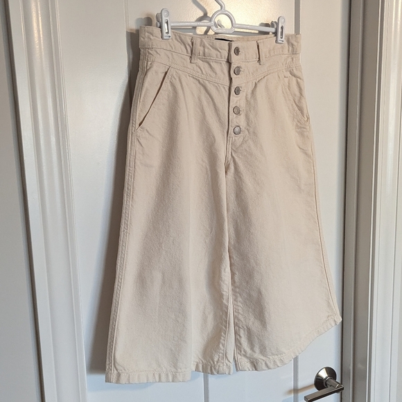 Banana Republic Off-white Wide Leg Capri Pants Culottes sz 4 - Button Fly - Picture 2 of 6
